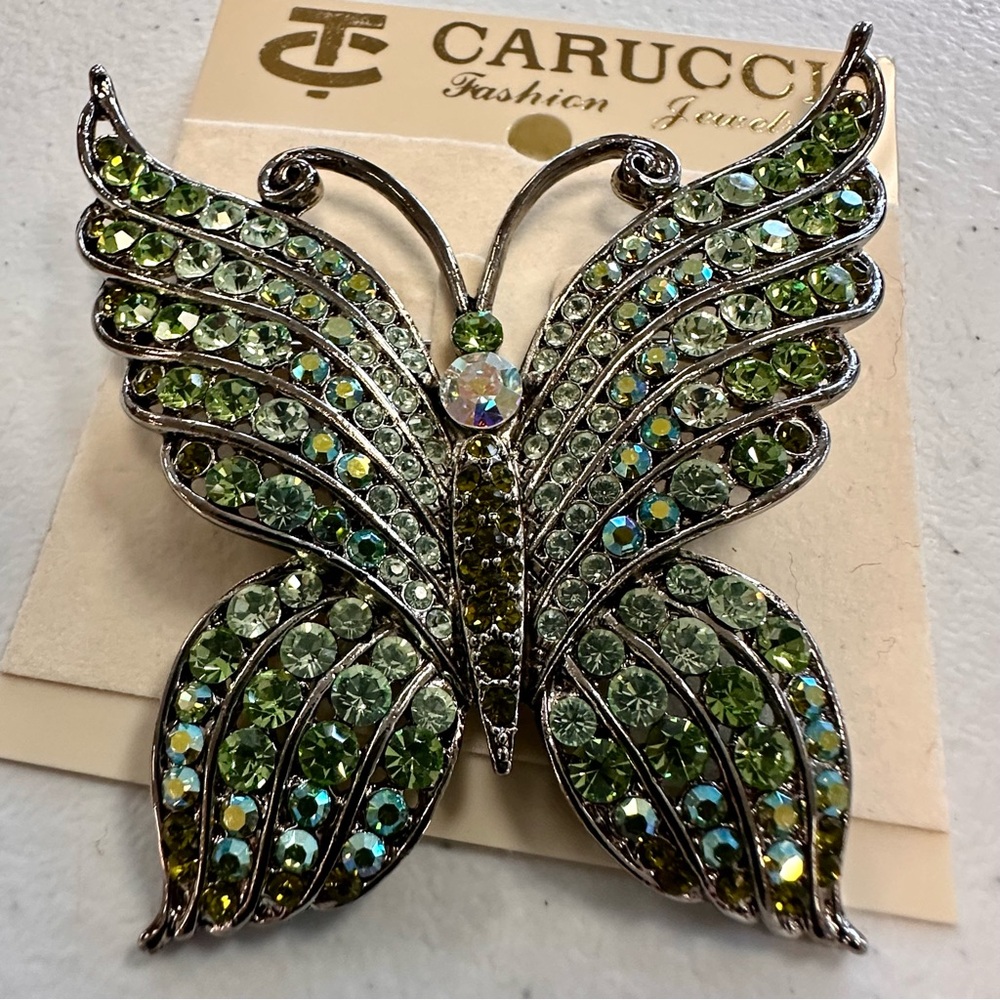 NWT - Carucci Green Crystal Butterfly Brooch